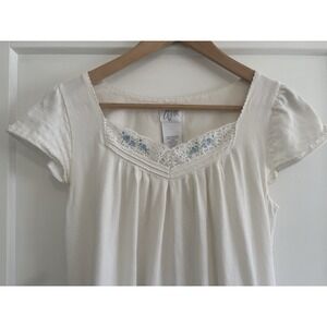 Vintage Aria Cotton Nightgown Small White Blue Rosebud Lace Cottagecore **READ**